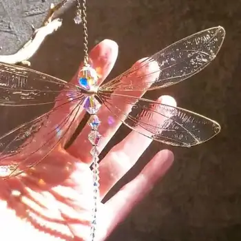 Creative Metal Wing Dragonfly Crystal Suncatcher Garden Wind Chimes Butterfly Home Decor Window Car Ornaments