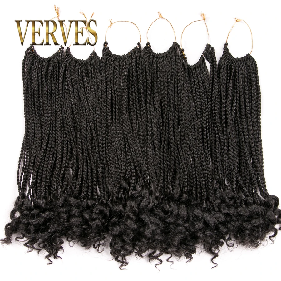 

VERVES Crochet Hair Goddess Box Braids Synthetic with Curly Ends 8 inch Ombre Blonde 22 strands/Pcs Braiding Extensions Black