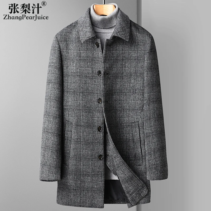 

Men's Detachable Down Inner Lining Woolen Coat Men Autumn Winter New Style Middle-aged Elderly Versatile Medium Length Wool Coat