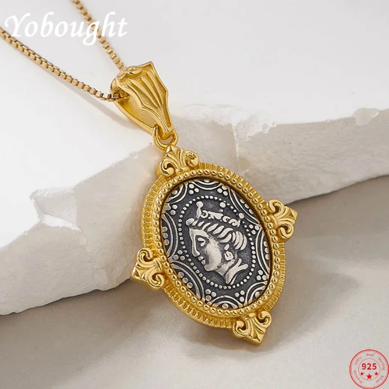 

S925 sterling silver charms pendants for Women New Fashion contrast colored emboss eternal rattan QUEEN'S portrait free shipping