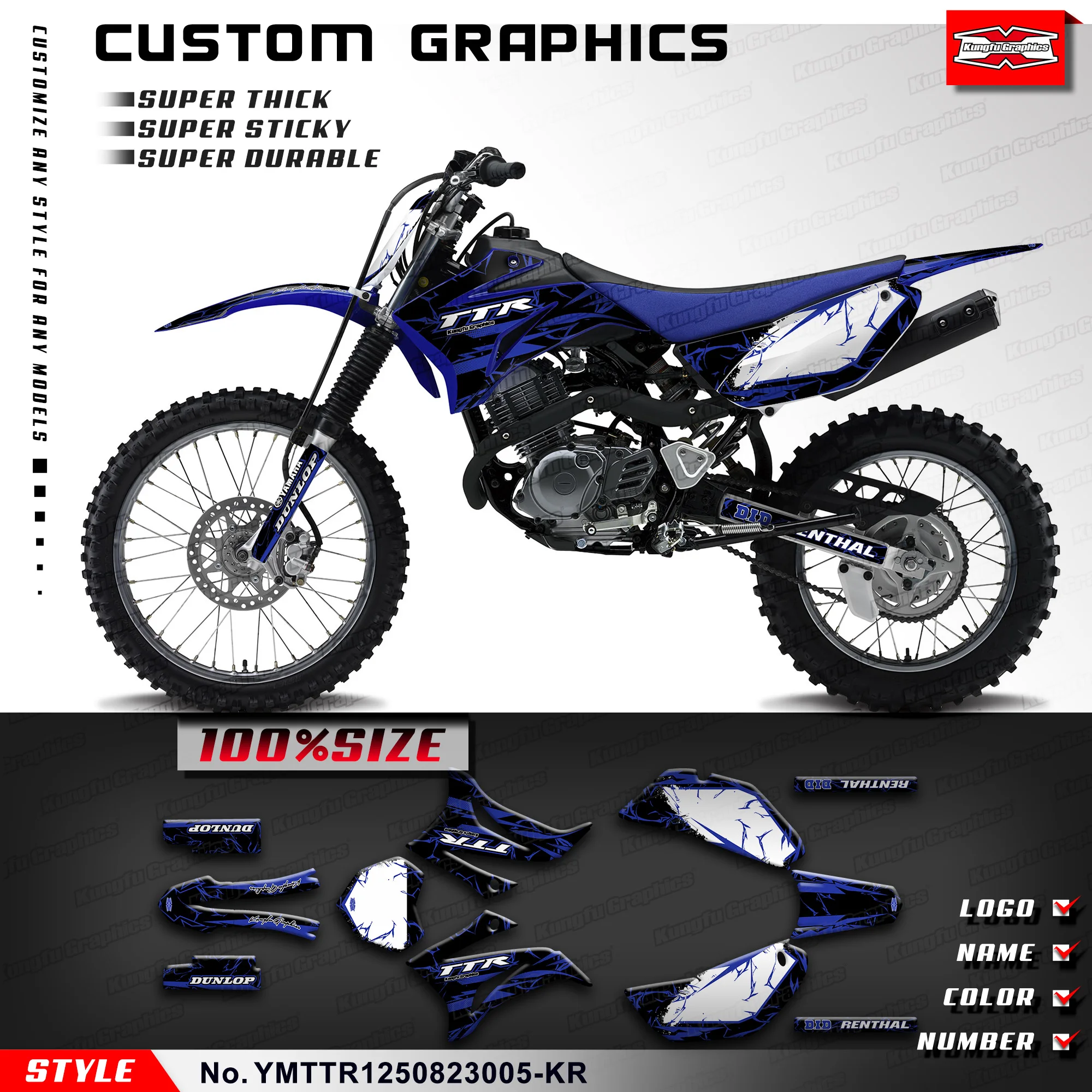 KUNGFU, графика, велосипед-внедорожник, виниловые наклейки на заказ, MX Motocross Decal для Yamaha TTR 125 2008-2023, YMTTR1250823005-KR
KUNGFU, графика, велосипед-внедорожник, виниловые наклейки на заказ, MX Motocross Decal для Yamaha TTR 125 2008-2023, YMTTR1250823005-KR