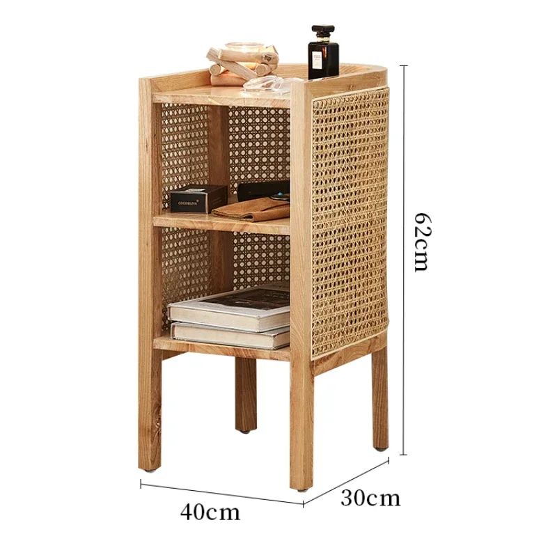 

XK Bedside Table Narrow Nordic Solid Wood Rattan Bedroom Small Size Side Cabinet Simple Bed & Breakfast Locker