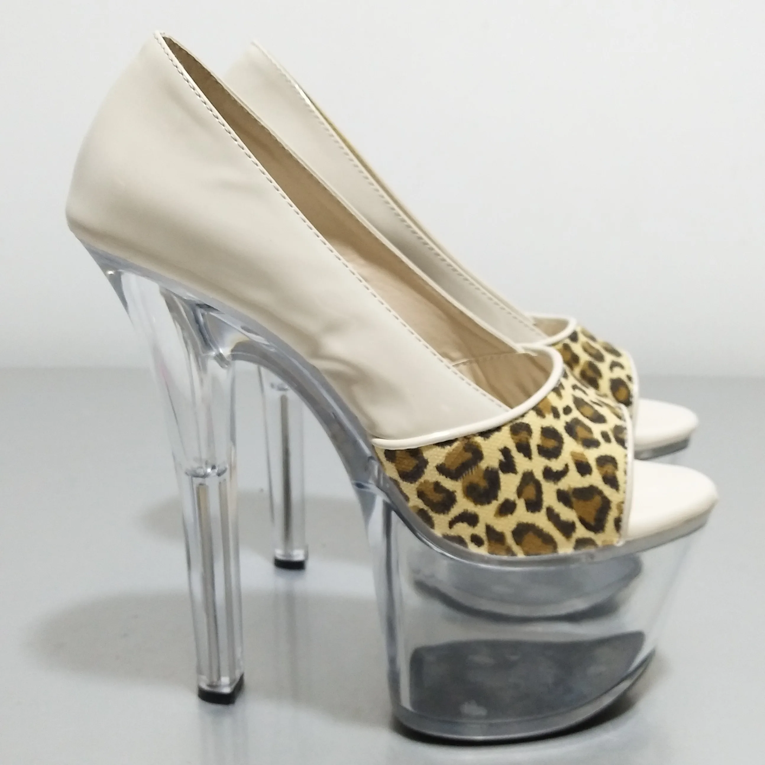 

Sexy leopard print material high heels, thick sole 17cm thin heels long strip crystal head waterproof platform,dance shoes