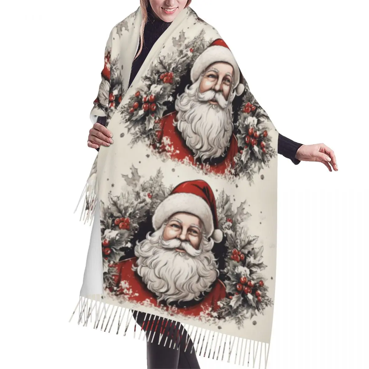 Lady Long Vintage Santa Clause Christmas Holiday Scarves Women Winter Fall Thick Warm Tassel Shawl Wrap Fashion Versatile Scarf
Lady Long Vintage Santa Clause Christmas Holiday Scarves Women Winter Fall Thick Warm Tassel Shawl Wrap Fashion Versatile Scarf