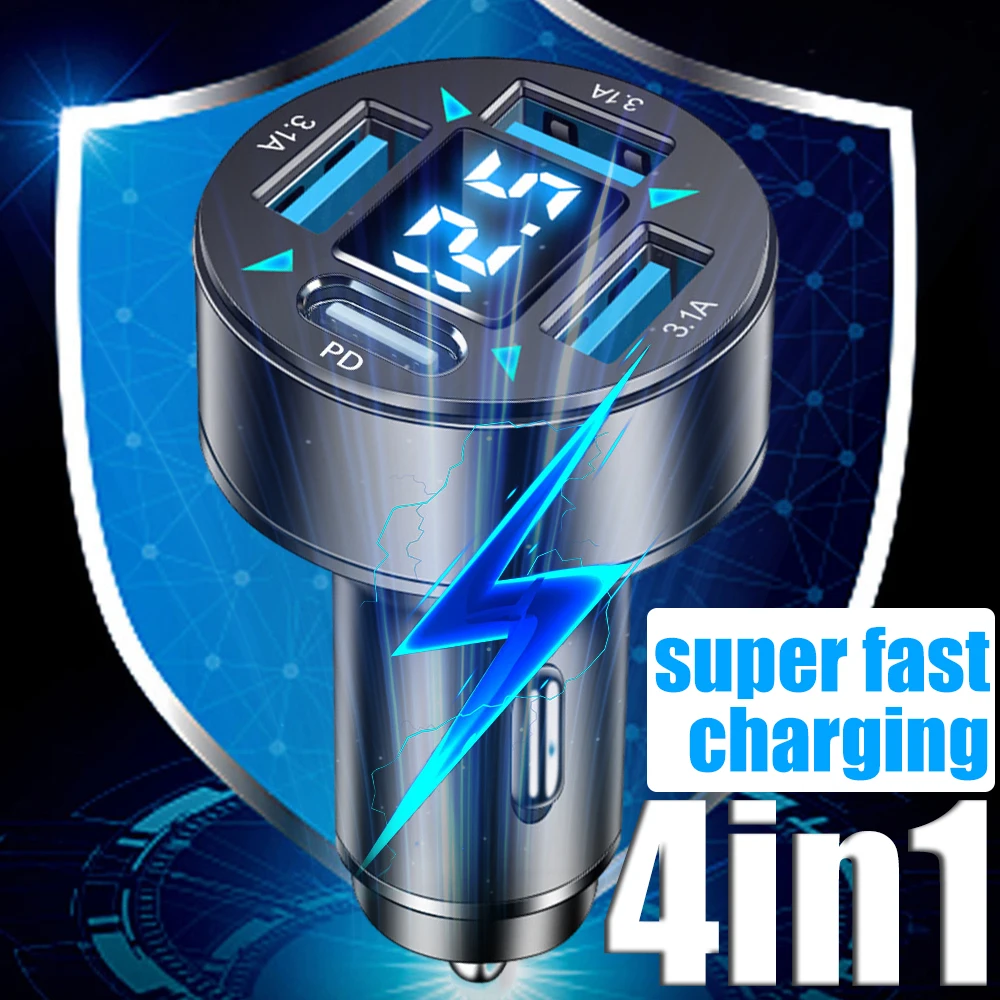 30W Four in One Digital Display Car Charge Autos Charger Fast Charging USB Type C Apple Available Automotive Accessories
30W Four in One Digital Display Car Charge Autos Charger Fast Charging USB Type C Apple Available Automotive Accessories