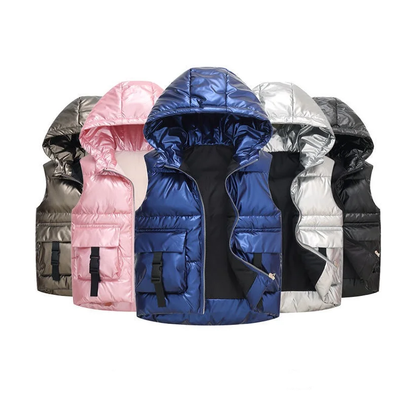 

School Kids Hooded Puffer Vest Warmth Child Waistcoat Winter Girls Boys Down Jackets White Duck Down Kids Clothes 3-11 Years Old