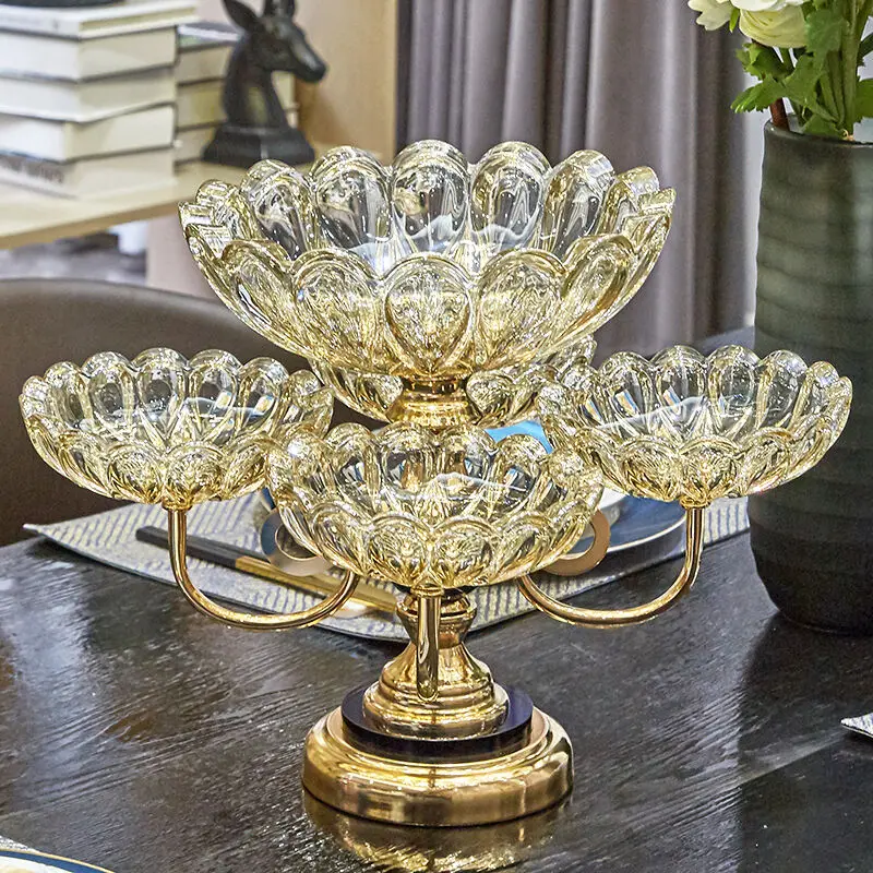 

Роскошная Двойная чаша для фруктов из золотого хрустального стекла, европейская домашняя гостинная, гостиница 5, закуски.