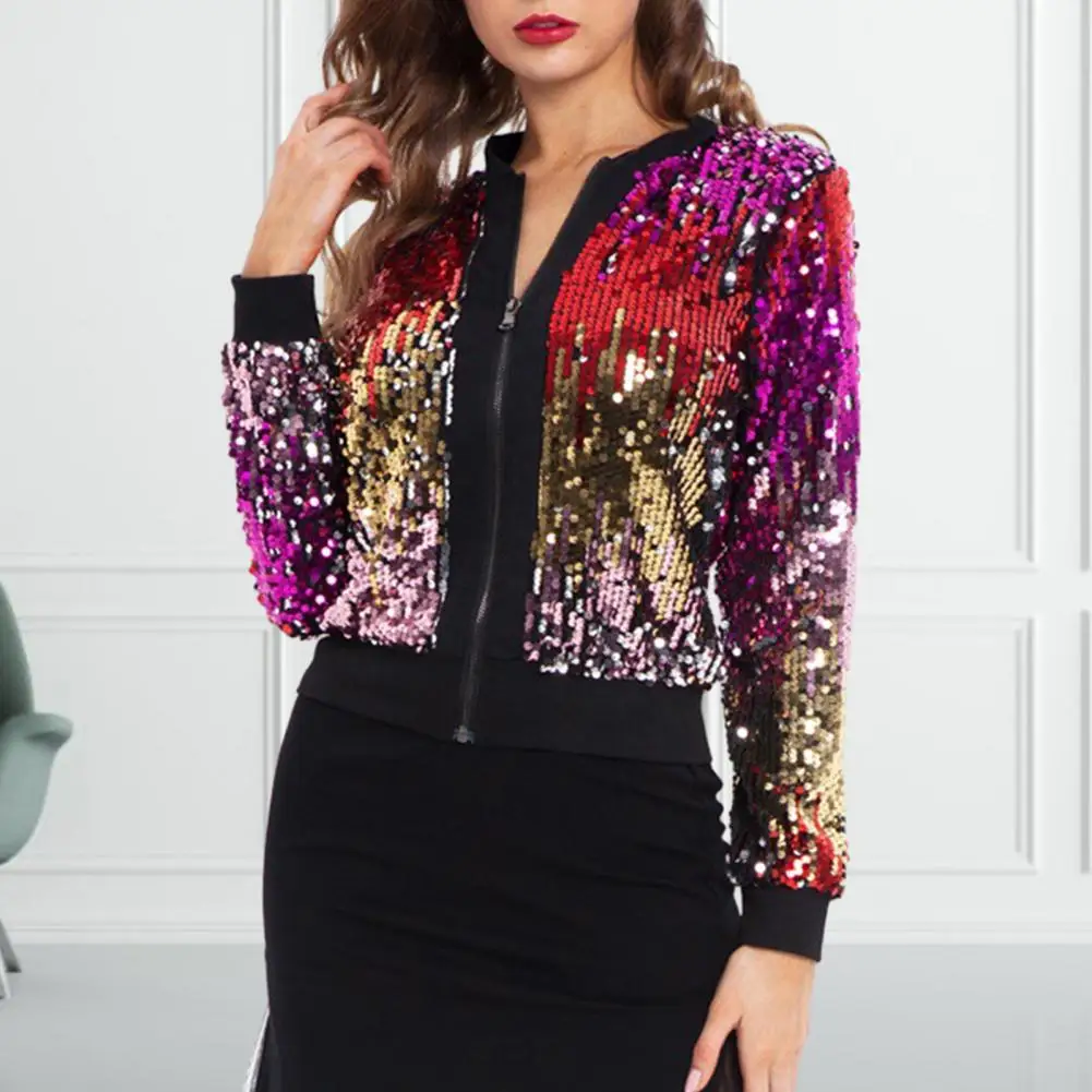 Decorative Hand Pockets Jacket Sequin Zipper Closure V Neck Long Sleeve Gradient Color Cardigan for Women Soft Club Performance
Decorative Hand Pockets Jacket Sequin Zipper Closure V Neck Long Sleeve Gradient Color Cardigan for Women Soft Club Performance