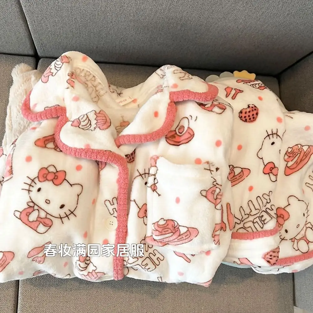 Sanrio Cartoon KT Cat Pajamas Women's Autumn and Winter Coral Velvet Thick Long Sleeve Set Girl Lovely Cardigan Home Wear
Sanrio Cartoon KT Cat Pajamas Women's Autumn and Winter Coral Velvet Thick Long Sleeve Set Girl Lovely Cardigan Home Wear