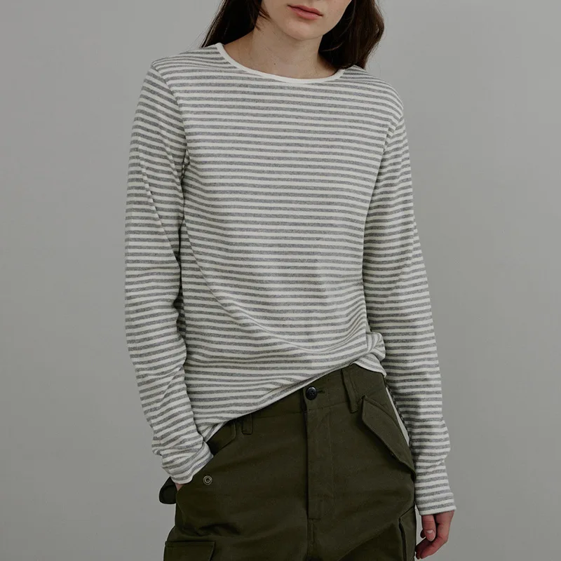 

Johnature Spring New Classic Versatile Striped T-Shirt Women French Slouchy Crew Neck Pullover Loose Cotton Casual Tops 2024