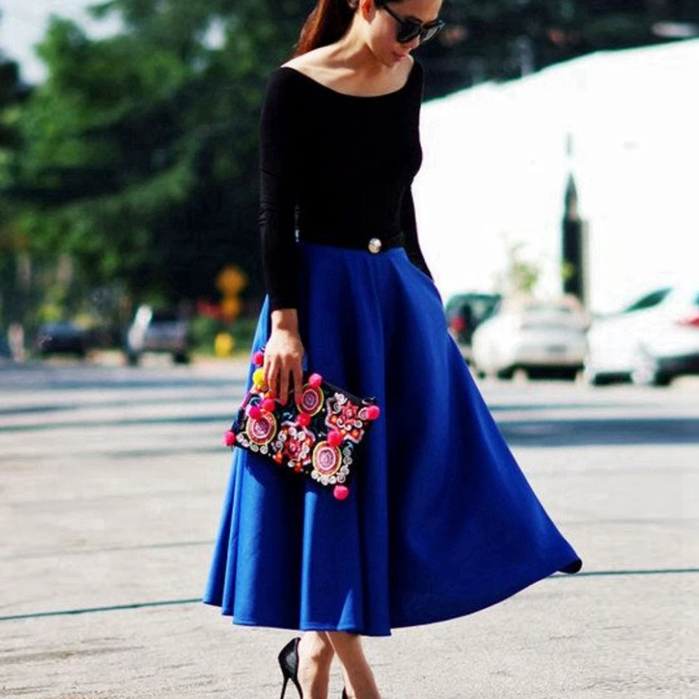 

Graceful Royal Blue Matte Satin Skirt Ankle Length Party Skirts Ever Pretty faldas para mujeres High Waist A-line Event Gown