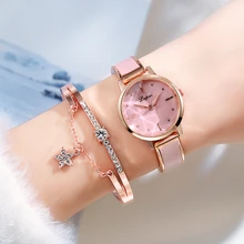 

Lvpai Brand 2PCS/Set Women Watches Luxury Rose Gold Starry Sky Watch For Women Simple Dress Rhinestone Bracelet Quartz Clock