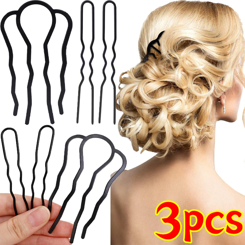 

1/3pcs Black Bowknot Bun Combs Hairpin Women Girls U Shape Braiding Twist Fork Hairside Clips DIY Messy Bun Headwears Ornaments