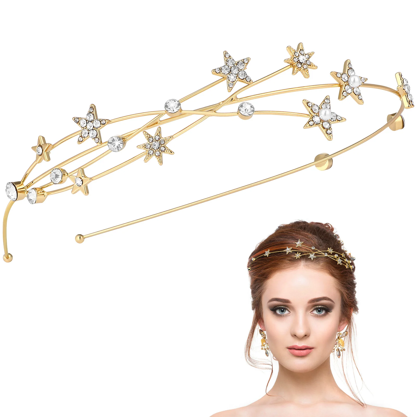 

Goddess Headband Hair Accessories Bride Head Band Wedding Crown Pearl Rhinestones Stars Headpiece