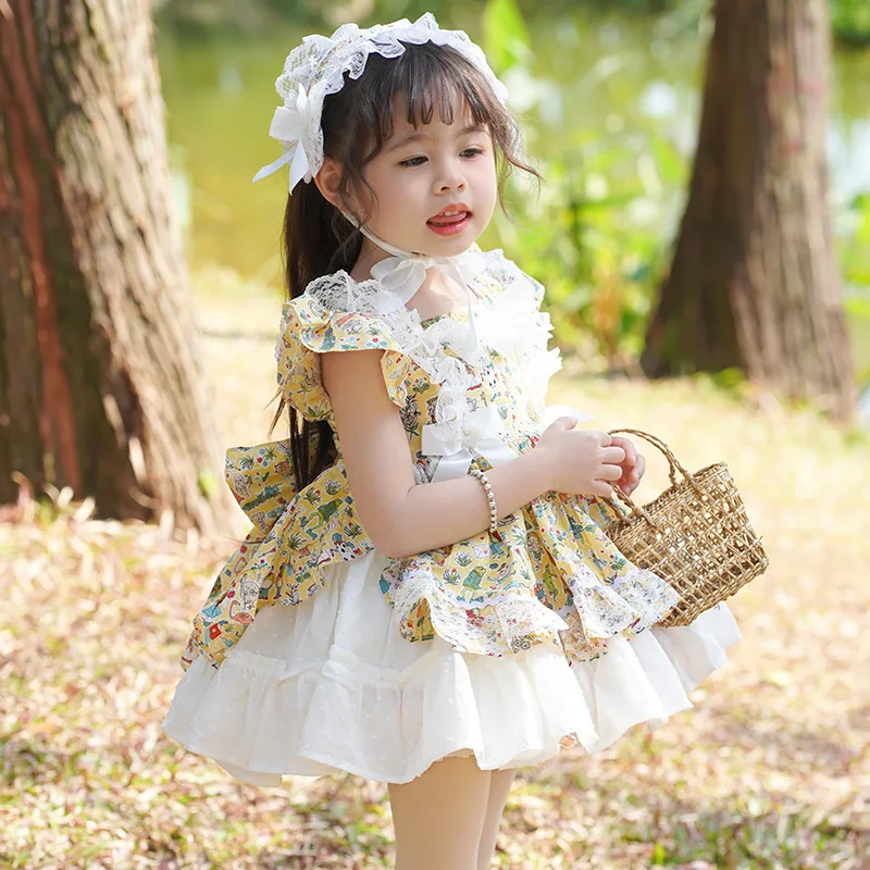 High-End Flower Girls Evening Gown Bow Print Design Vintage Spanish Children Birthday Party Wedding Dresses For Easter Eid
High-End Flower Girls Evening Gown Bow Print Design Vintage Spanish Children Birthday Party Wedding Dresses For Easter Eid
