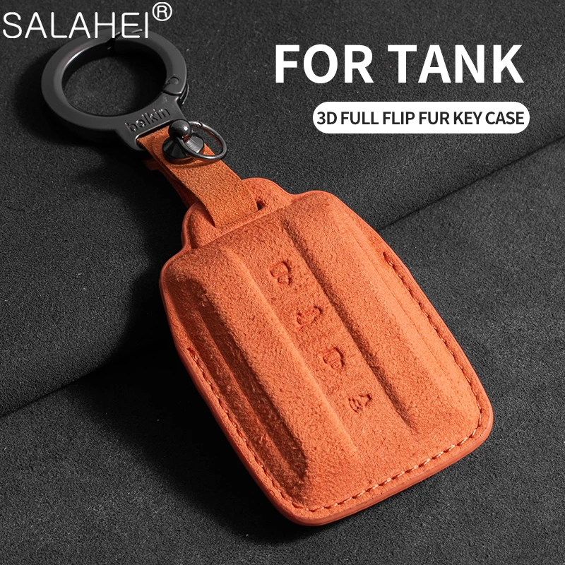 

Suede Car Key Case Cover Key Bag Shell Holder Protector For Great Wall GWM WEY TANK 300 500 Tank300 Tank500 Keychain Accessories