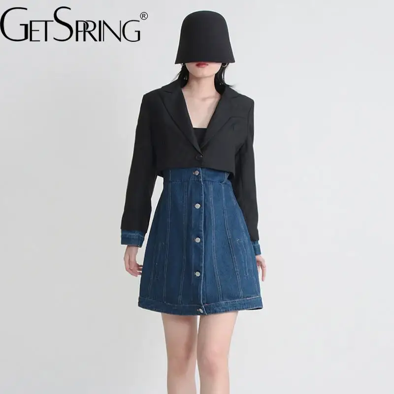 GetSpring Women Dress 2023 Denim Stitched Notched Collar Long Sleeve Single Breasted Blazer Dress Vintage Mini Dresses Autumn
GetSpring Women Dress 2023 Denim Stitched Notched Collar Long Sleeve Single Breasted Blazer Dress Vintage Mini Dresses Autumn