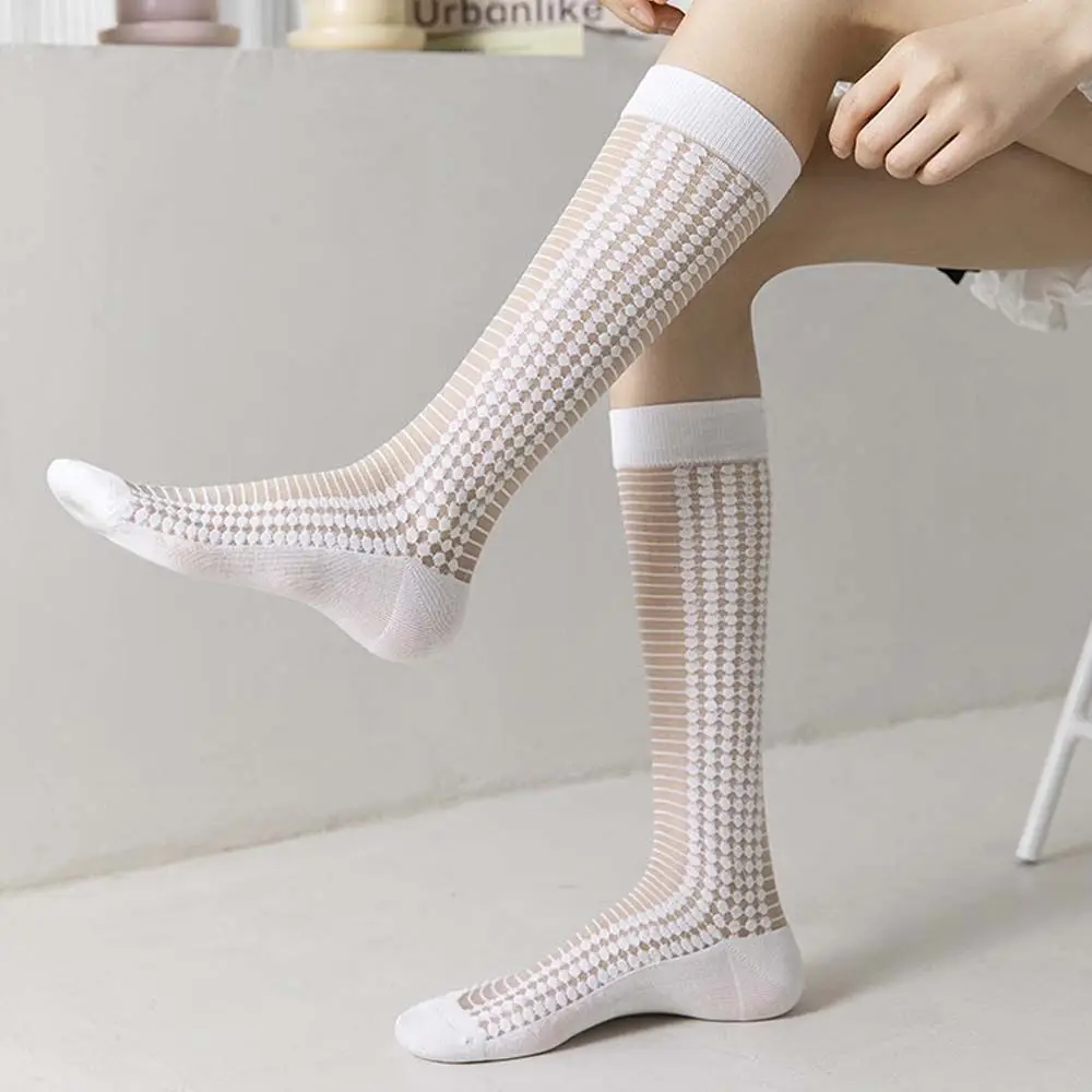 

Elastic Sweet Hosiery Glass Silk Dots Golf Sock Stripe Korean Knee Socks Women Long Socks Lolita Sock JK Stockings