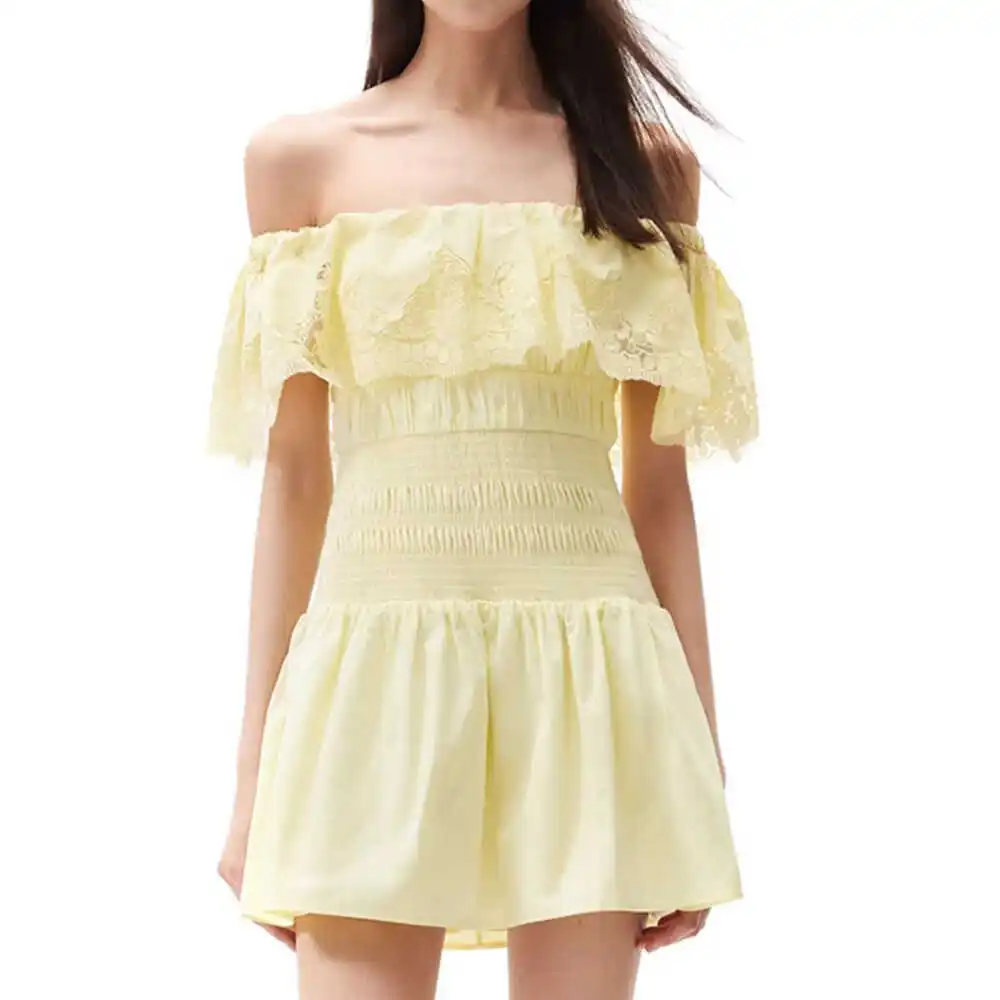 Женское Повседневное платье с открытыми плечами, хлопковое Кружевное облегающее мини-платье с вышивкой для отпуска 
Женское Повседневное платье с открытыми плечами, хлопковое Кружевное облегающее мини-платье с вышивкой для отпуска