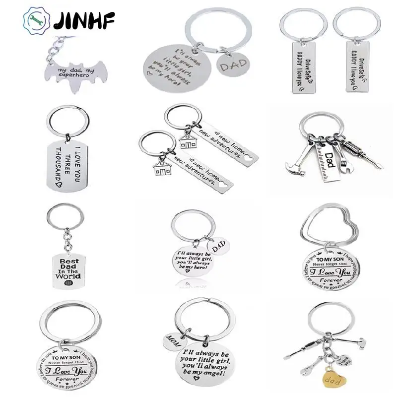 

Creative Gifts Keychain Father's Day Gifts Key Chain Engraved Stainless Steel Mother Father Keyring Decor Hanging Pendant 1 PC