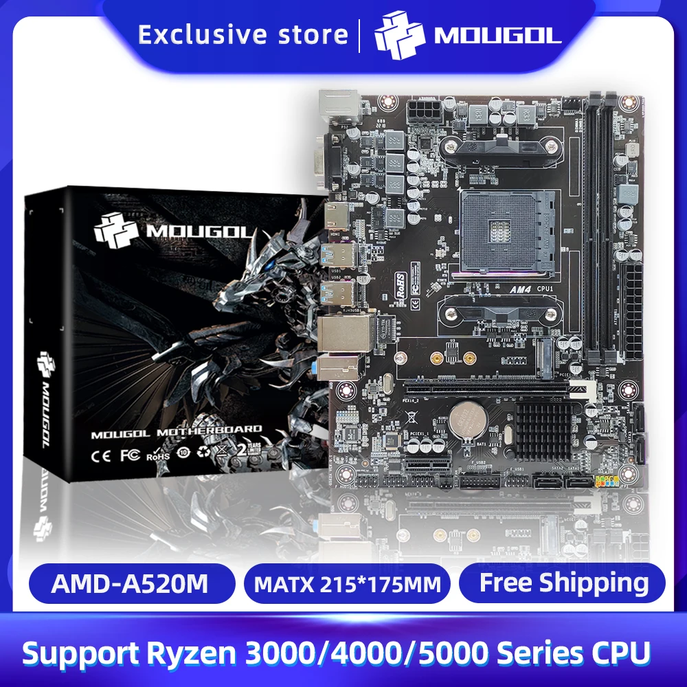 MOUGOL A520M Micro ATX AMD A520 DDR4 M.2 USB3.2 STAT 3,0, лучшая поддержка Ryzen ( 5500 5600 5600G), материнская плата для настольного процессора, разъем AM4
MOUGOL A520M Micro ATX AMD A520 DDR4 M.2 USB3.2 STAT 3,0, лучшая поддержка Ryzen ( 5500 5600 5600G), материнская плата для настольного процессора, разъем AM4