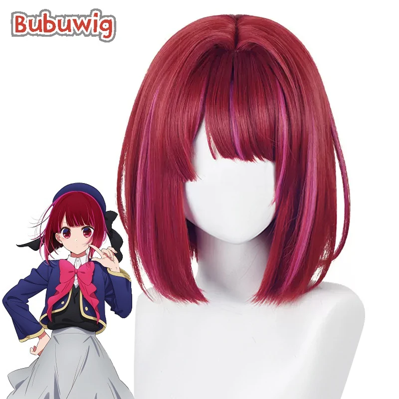 

Bubuwig Synthetic Hair Kana Arima Cosplay Wigs Oshi no Ko Kana Arima 32cm Short Straight Red Mixed Pink Bob Wig Heat Resistant