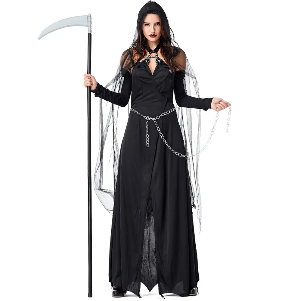 

Women Death Grim Reaper Scary Ghost Demon Costume Halloween Purim Party Cosplay Dress