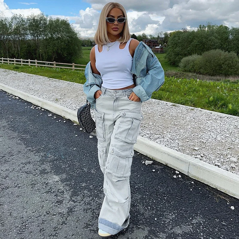 Women Button Fly High Waist Loose Vintage Denim Trousers Fashion Streetwear Bottoms Studs Multi Pockets Jeans Cargo Pants
Women Button Fly High Waist Loose Vintage Denim Trousers Fashion Streetwear Bottoms Studs Multi Pockets Jeans Cargo Pants