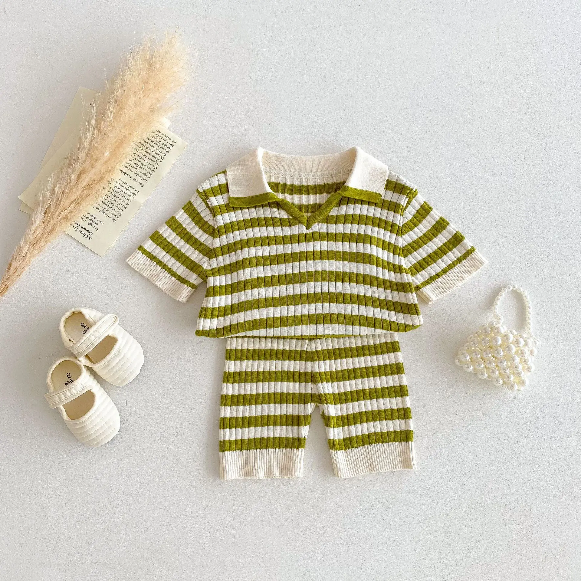 2025 Summer New Baby Short Sleeve Clothes Set Infant Striped Knit Tops + Shorts 2pcs Suit Infant Girl Casual T Shirts Outfits 10 Sd0286bbee8974017a8efed6028178d1dX