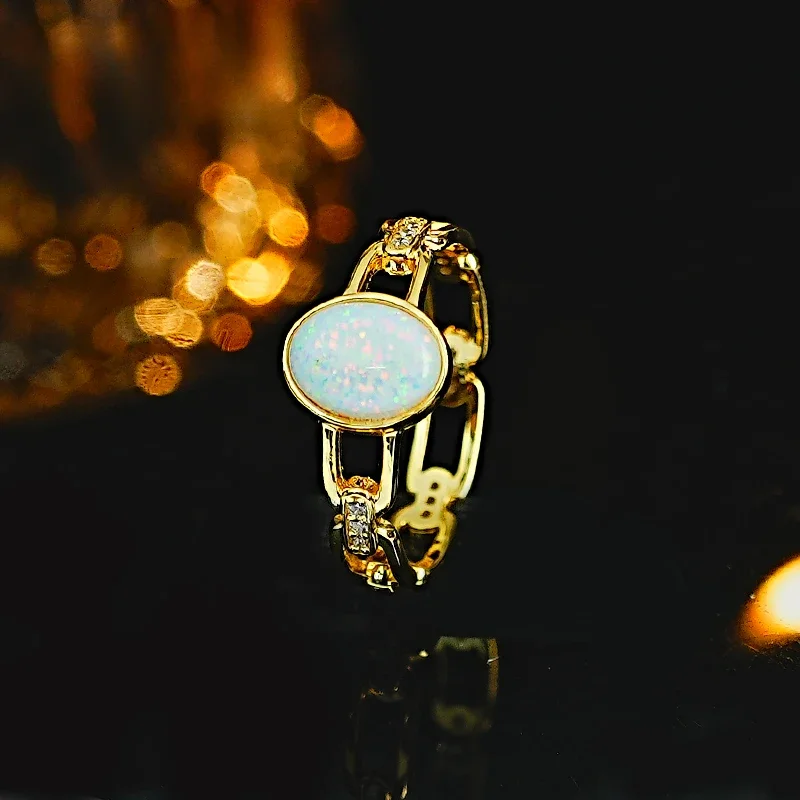 

Light Luxury White Opal Opal 925 High Carbon Diamond Ring Set, Multi Functional and Unique Design, High End