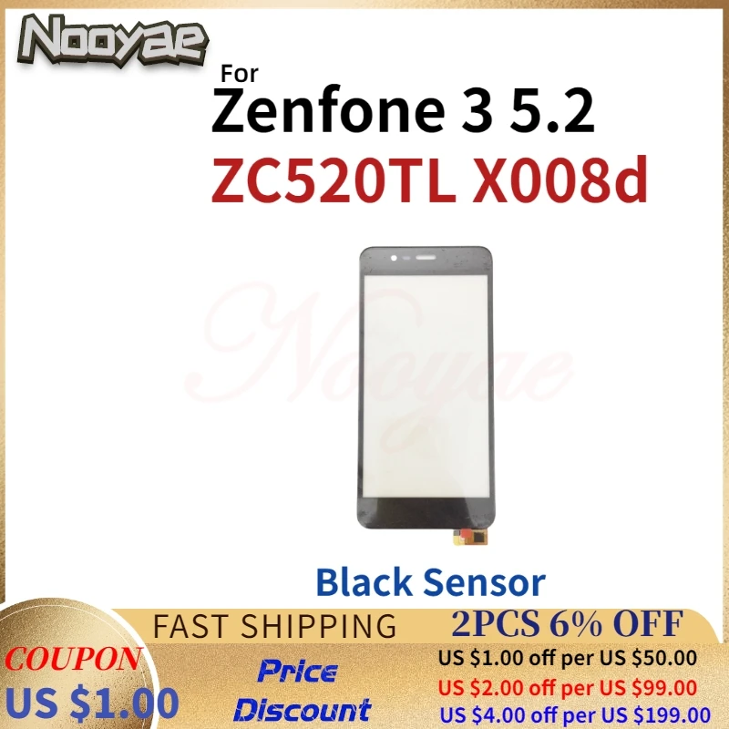 

Tested 5.2" Black Sensor For ASUS Zenfone 3 5.2 ZC520TL X008d Touch Screen Digitizer Front Glass Lens Outer Panel
