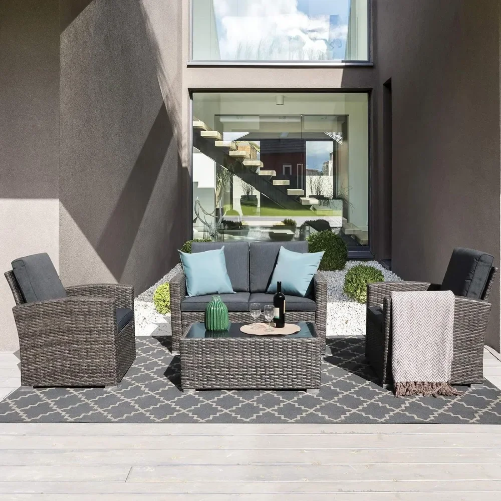 Patio Furniture 4 Piec, Outdoor Patios Conversation Set with Tempered Glass Coffee Table, Outdoor Patio Furniture Set
Patio Furniture 4 Piec, Outdoor Patios Conversation Set with Tempered Glass Coffee Table, Outdoor Patio Furniture Set