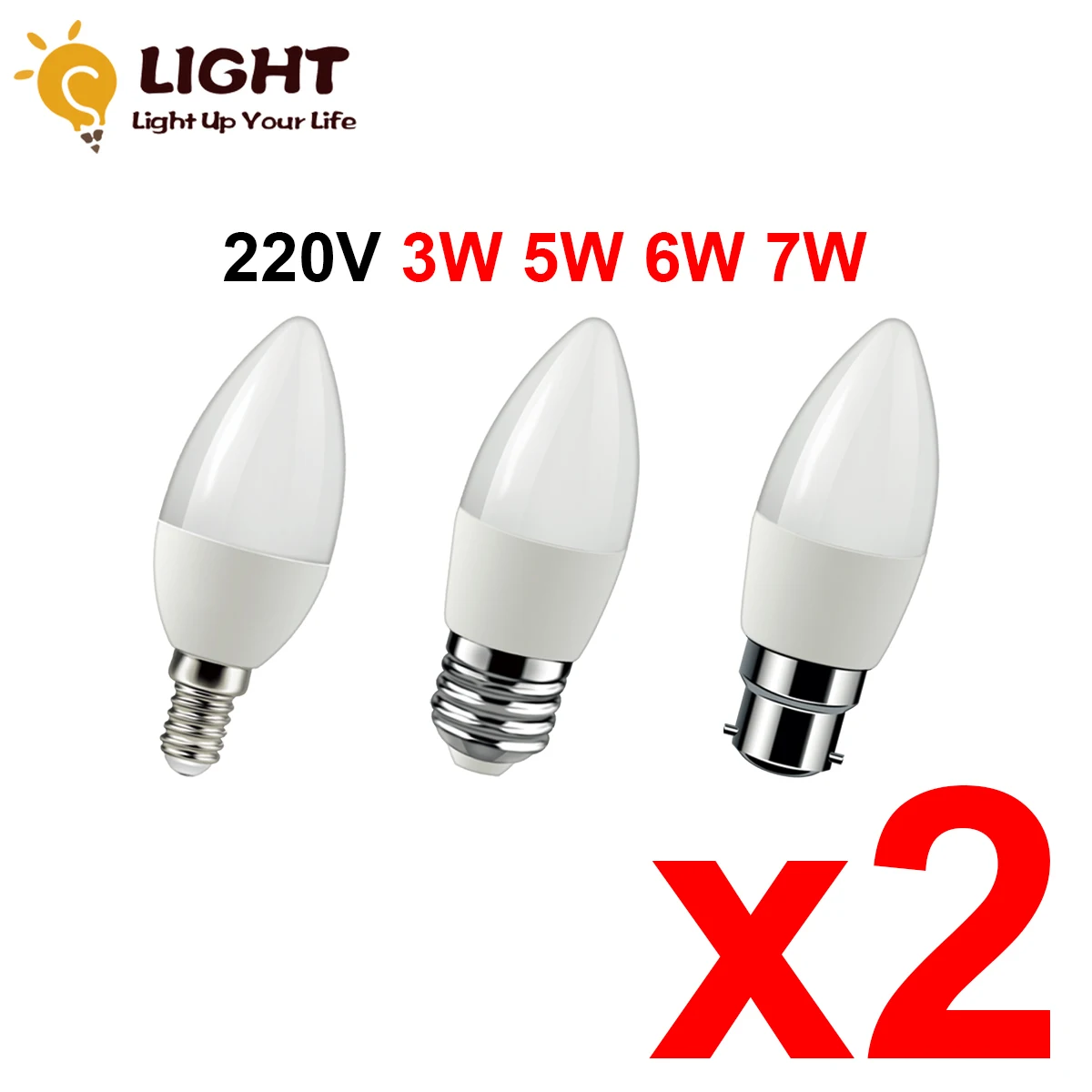 

2PCS Led Candle Bulb C37 3W 5W 6W 7W E27 B22 E14 AC220v-240v 3000K 4000K 6000k For Home Decoration Lamp