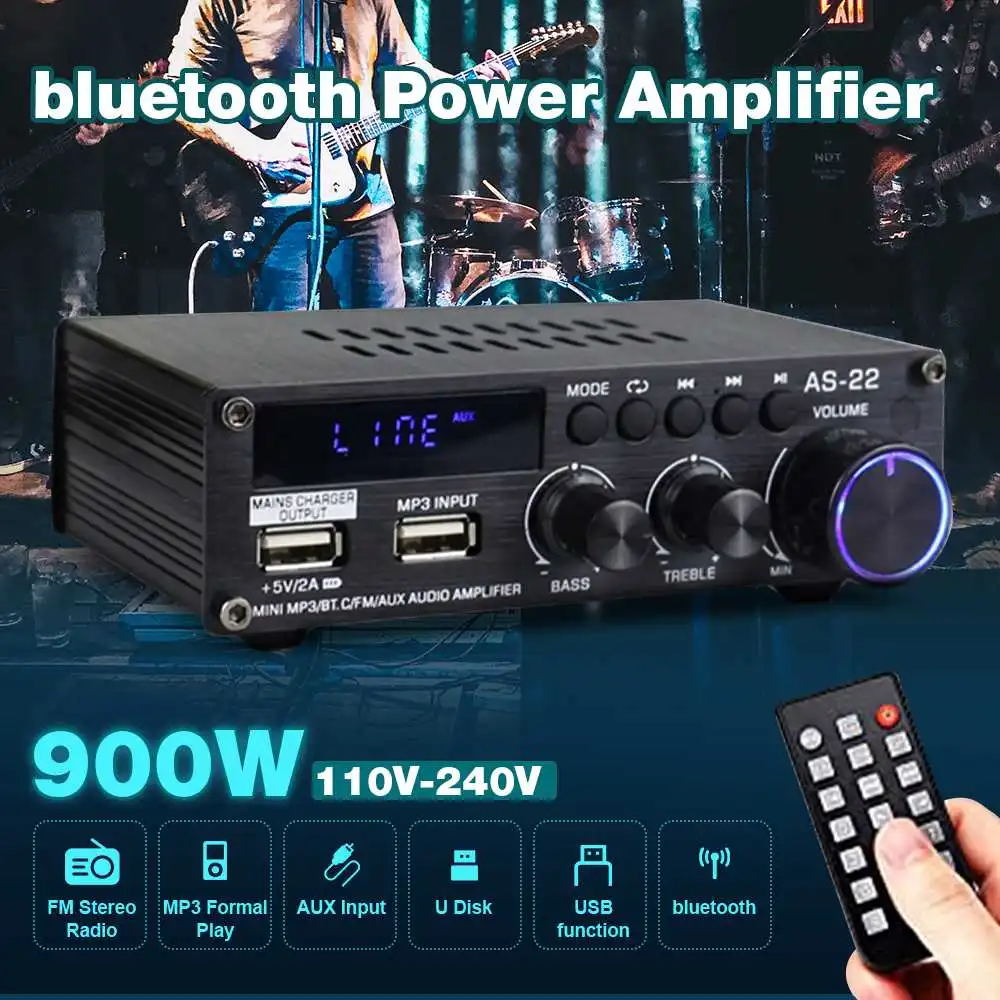AirAux AS-22 900W Mini Hi-Fi Digital bluetooth Wireless Power Amplifier Car Home Audio Amp Subwoofer Speakers FM AUX MP3 Remote
AirAux AS-22 900W Mini Hi-Fi Digital bluetooth Wireless Power Amplifier Car Home Audio Amp Subwoofer Speakers FM AUX MP3 Remote