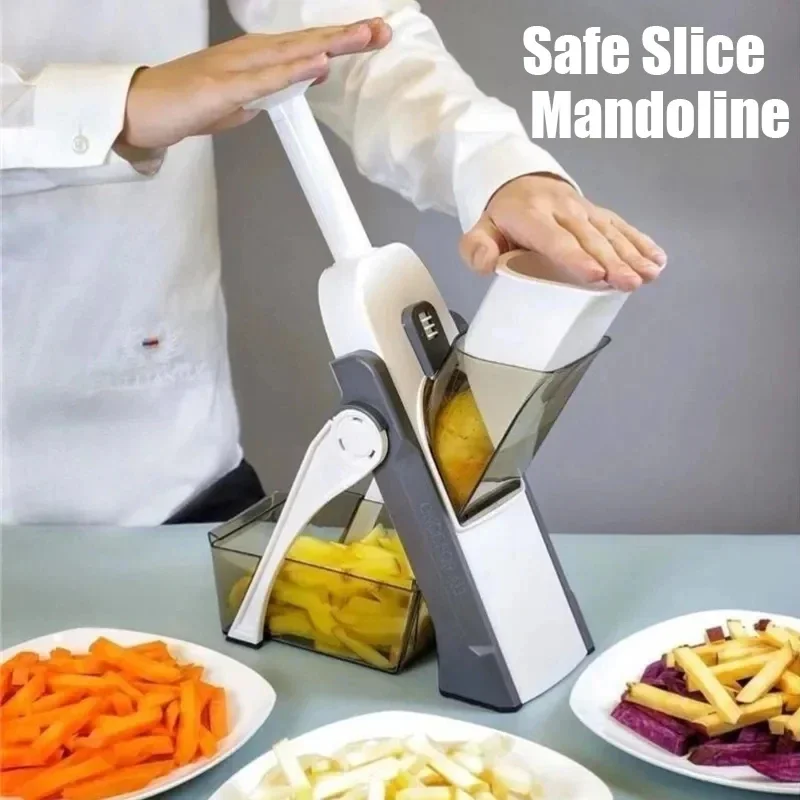 

5 in 1 Manual Vegetable Cutter Safe Mandoline Fruit Veggie Food Chopper Potato Shreds Lemon Slicer Onion Grater Kitchen Gadgets