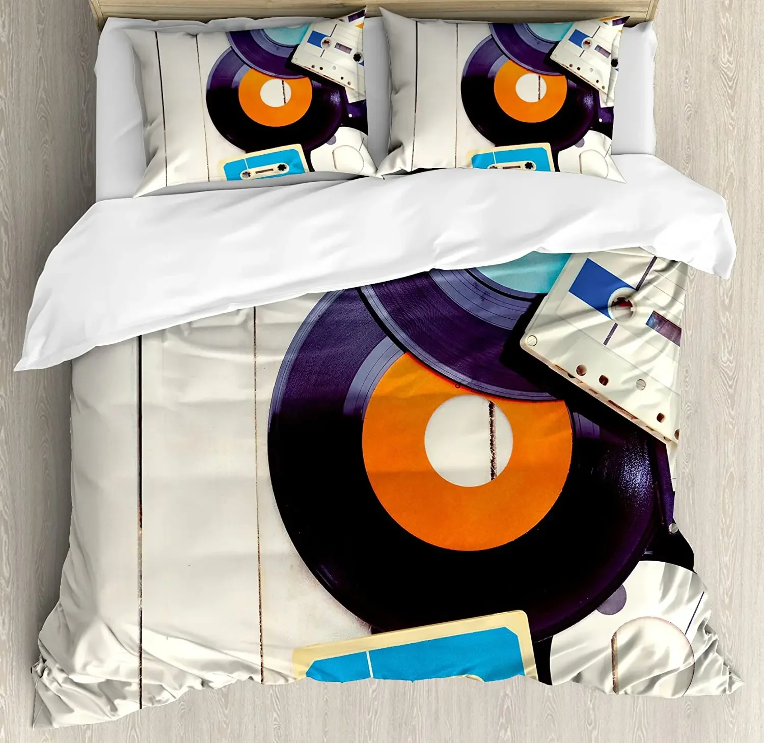 Indie Bedding Set Comforter Duvet Cover Pillow Shams Gramophone Records and Old Audio Cassettes on Bedding Cover Double Bed Set
Indie Bedding Set Comforter Duvet Cover Pillow Shams Gramophone Records and Old Audio Cassettes on Bedding Cover Double Bed Set