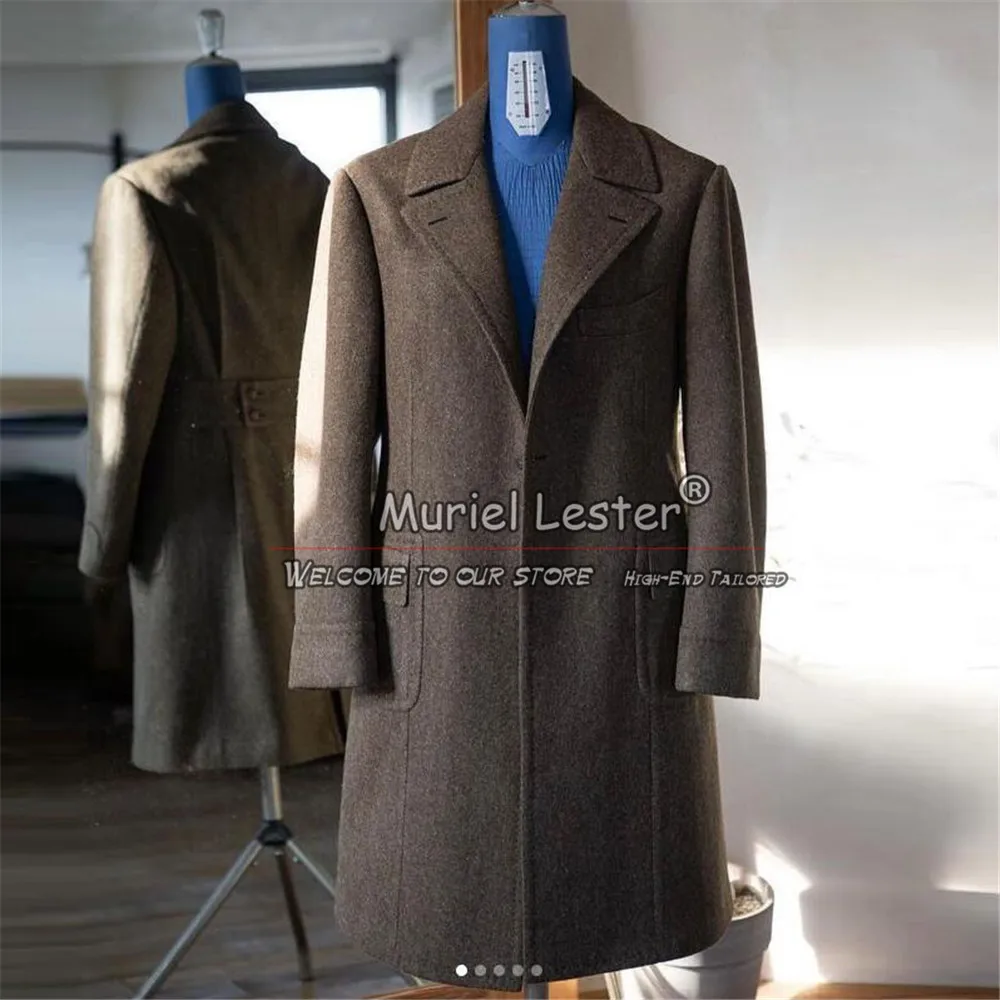 

Vintage Man Coat Long Tweed Woolen Blend Men's Suit Jackets Bespoke Single Breasted Overcoat Long Smoking Business Prom Blazers