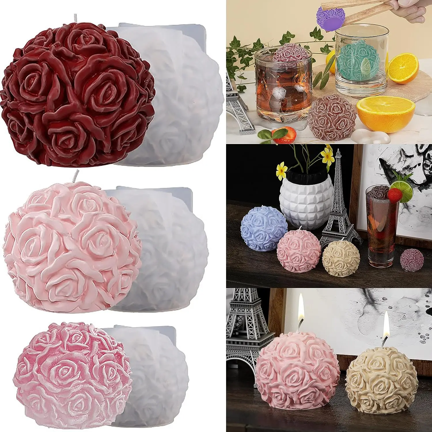 

Роза, яркий шар, 3D розы, цветы, шарик, силиконовые формы для изготовления свечей, самодельные полимерные формы