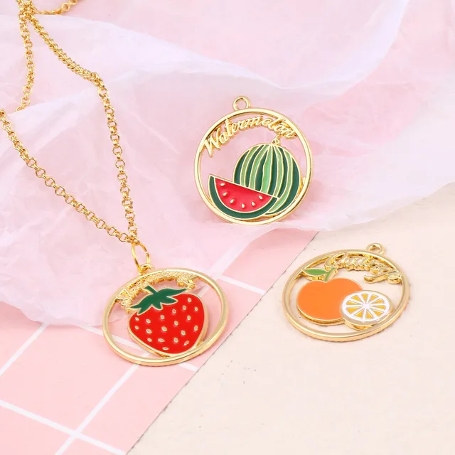 Pendentifs en émail en forme de fraise pour collier, 10 pièces, breloques en forme de pomme de cerisier, pour la fabrication de bijoux, 3.1cm x 2.8cm 1