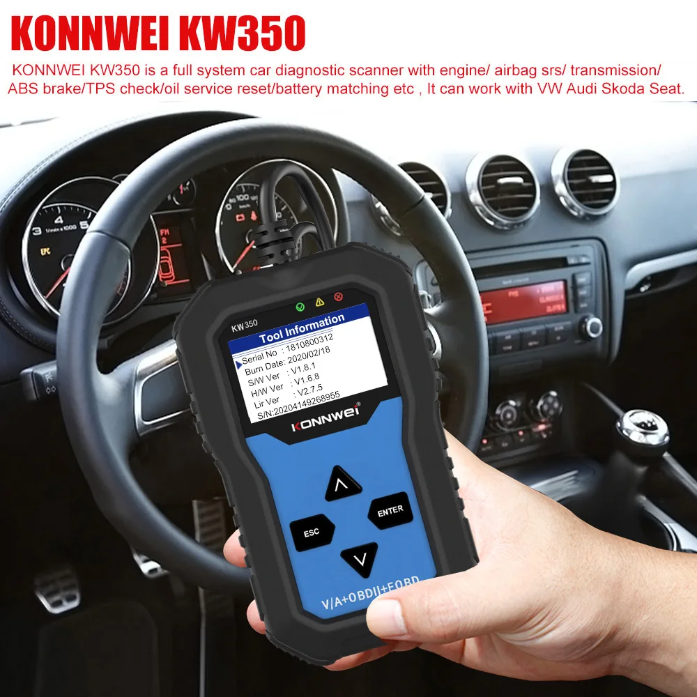 KONNWEI KW350 V007 OBD2 Car Engine Dagnostic Tool inspection engine, ABS, airbag, for VW / Audi / Skoda / Seat series vehicles
KONNWEI KW350 V007 OBD2 Car Engine Dagnostic Tool inspection engine, ABS, airbag, for VW / Audi / Skoda / Seat series vehicles