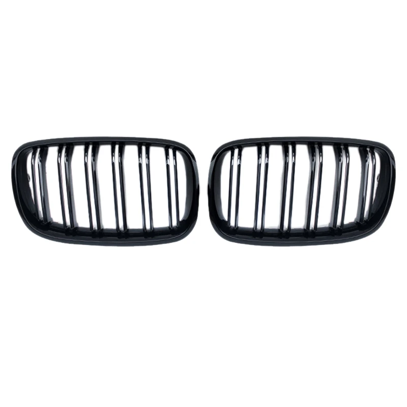 

Glossy Black Front Bumper Kidney Grille Double Slat Front Mesh Grill For-BMW X5 X6 E70 E71 2007-2013
