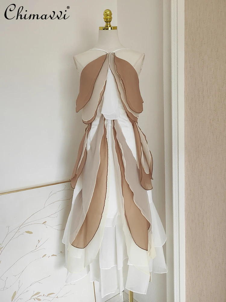 French Elegant Dress Organza Layered Ruffled Halter Sleeveless Backless Beach Dress Female 2023 Summer Dress for Women
French Elegant Dress Organza Layered Ruffled Halter Sleeveless Backless Beach Dress Female 2023 Summer Dress for Women