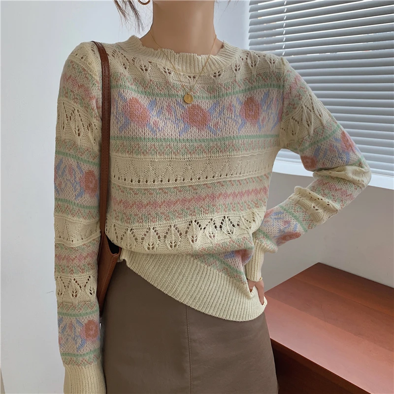 Vintage Print Women Clothes Sweater Hollow Out Long Sleeve Knitted Autumn Sweaters Jumpers Pullover Stripe Jersey Mujer
Vintage Print Women Clothes Sweater Hollow Out Long Sleeve Knitted Autumn Sweaters Jumpers Pullover Stripe Jersey Mujer