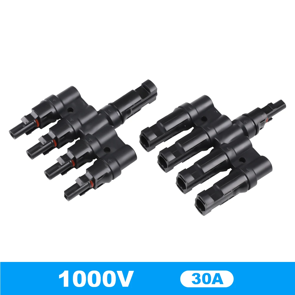 

30A 1000V Solar photovoltaic Panel Adaptor Cable connector 4T type five way plug Parallel connection of battery plate assembly