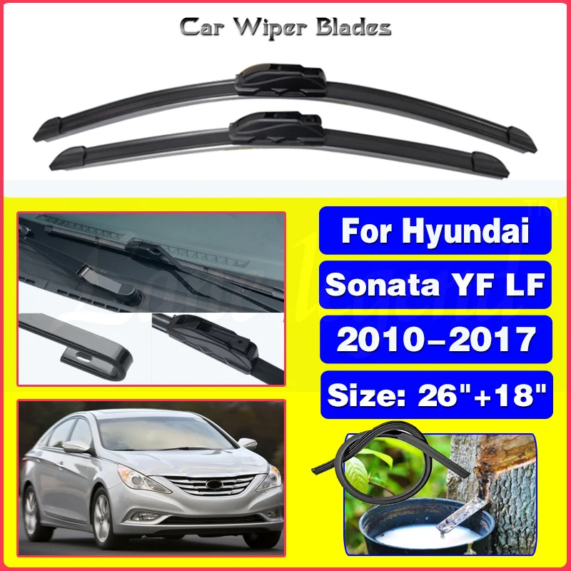 

For Hyundai Sonata YF LF 2010 2011 2012 2013 2014 2015 2016 2017 Front Wiper Blades Brushes Cutter Accessories U J Hook 26"+18"