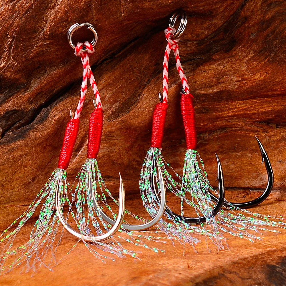 20pair/lot Fishing Hook Jig Double PairHooks Barbed Thread Feather Accessories Pesca High Carbon Steel Fishing Lure Slow Jigging
20pair/lot Fishing Hook Jig Double PairHooks Barbed Thread Feather Accessories Pesca High Carbon Steel Fishing Lure Slow Jigging