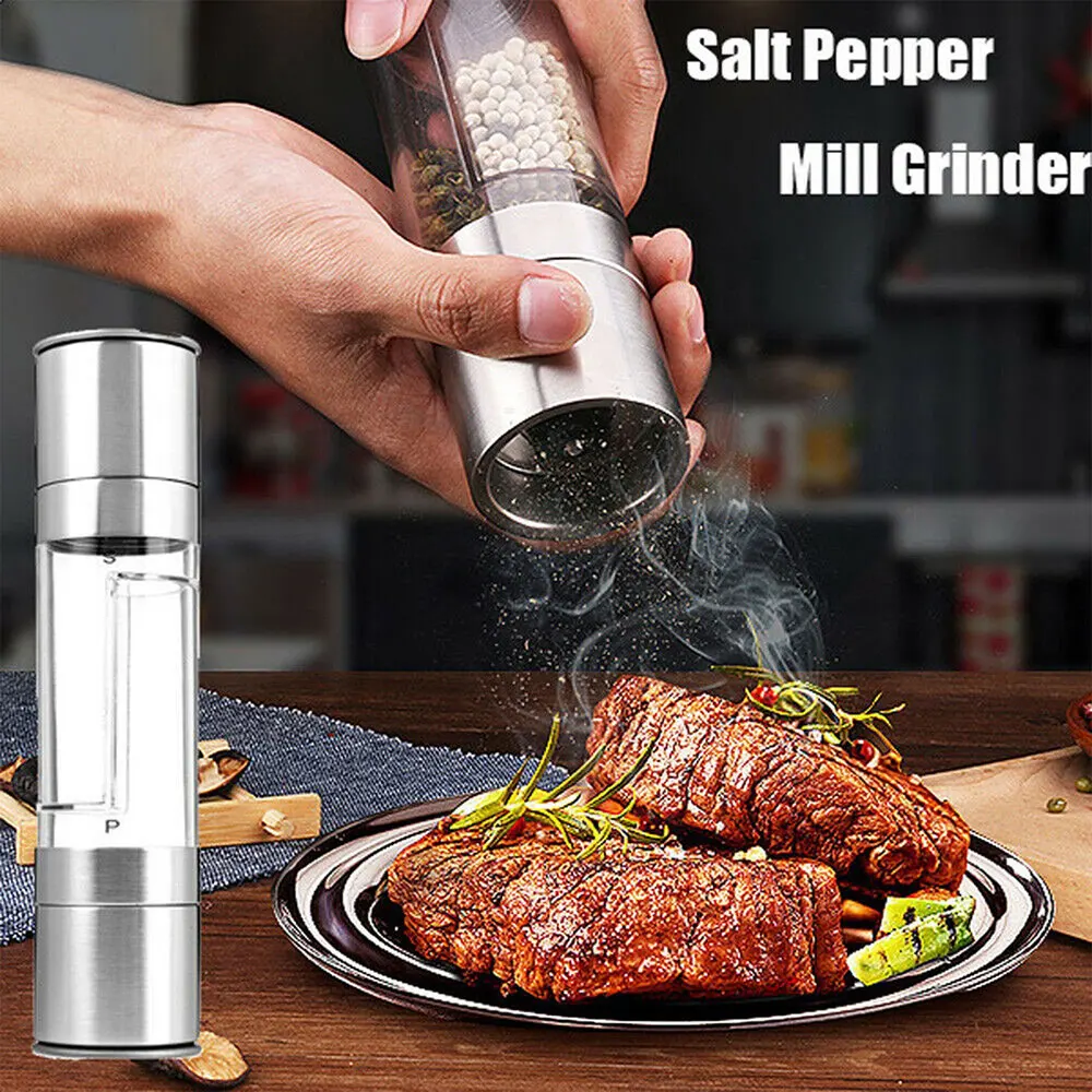 

2 In 1 Pepper Mill Grinder Stainless Steel Manual Salt Pepper Spice Grinder Seasoning Kitchen Tools Grinding for Cooking Set New