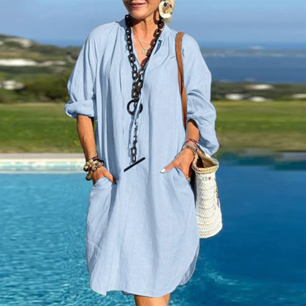 Casual Cotton Linen Knee-length Dresses Long Sleeve V Neck Solid Color Tunic Vintage Baggy Female Dress Clothing For Women
Casual Cotton Linen Knee-length Dresses Long Sleeve V Neck Solid Color Tunic Vintage Baggy Female Dress Clothing For Women