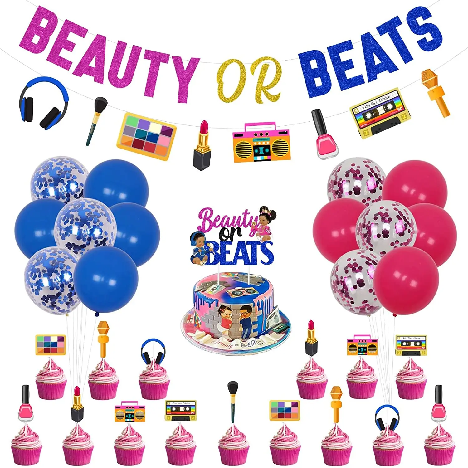 Beauty or Beats Gender Reveal Decor Funny Beauty or Beats Banner Cake&Cupcake Toppers for Retro 80s 90s Hip Hop Party Supplies
Beauty or Beats Gender Reveal Decor Funny Beauty or Beats Banner Cake&Cupcake Toppers for Retro 80s 90s Hip Hop Party Supplies