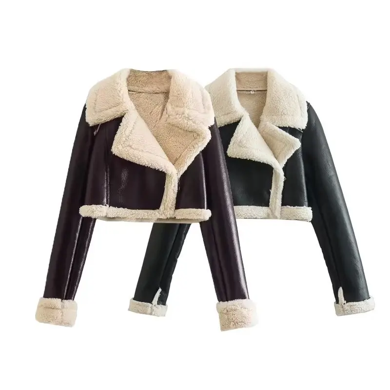 Women Faux Lamb Wool Leather Jacket Winter Warm Coat Long Sleeve Front Zipper Female Outerwear Chic Short Tops Thick Plush
Women Faux Lamb Wool Leather Jacket Winter Warm Coat Long Sleeve Front Zipper Female Outerwear Chic Short Tops Thick Plush